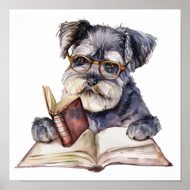 Nursery Art Poster Dog Reading com Eyeglass (Frente)