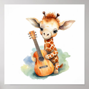 Nursery Art Poster Girafa com guitarra