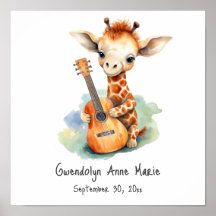 Nursery Art Poster Girafa com Violão
