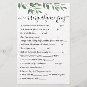 Nursery Rhyme Quiz jogo de Chá de fraldas com Resp