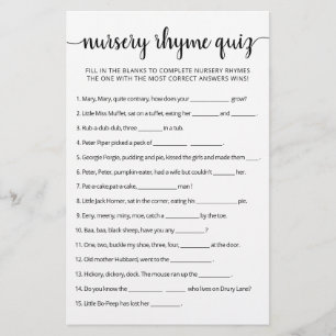 Nursery Rhyme Quiz jogo de Chá de fraldas com Resp