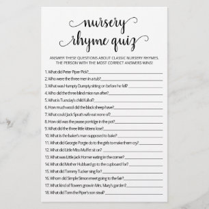 Nursery Rhyme Quiz jogo de Chá de fraldas com Resp