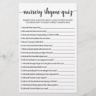 Nursery Rhyme Quiz jogo de Chá de fraldas com Resp