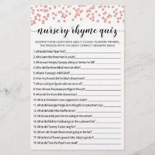 Nursery Rhyme Quiz jogo de Chá de fraldas com Resp