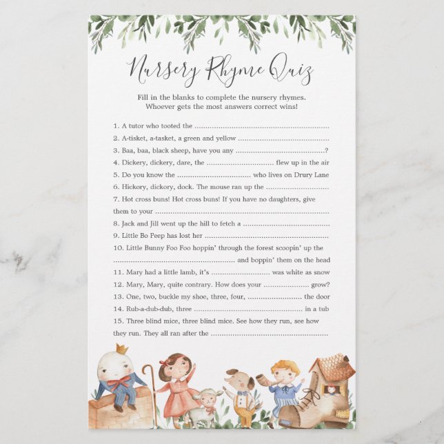 Nursery Rhymes Chá de fraldas Nursery Rhyme (Frente)