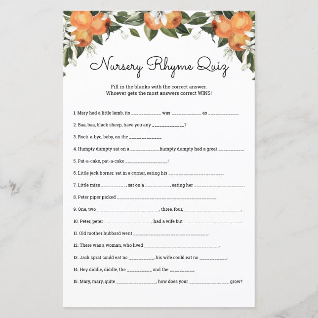 Nursery Rhymes Quiz Cutie Placas de Jogo de Chá de (Frente)