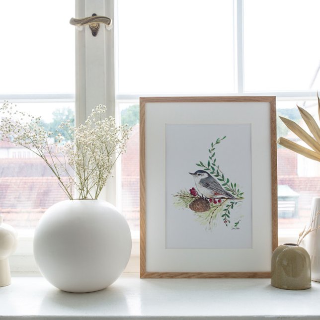 Nuthatch Bird Art Impressão (Beautiful Nuthatch Bird Art Print from Jenn's Emporium. )