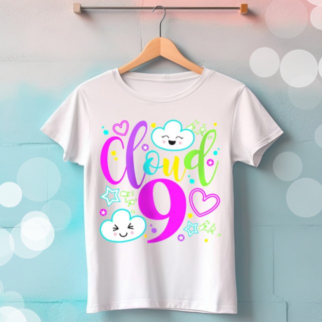 Nuvem 9 T-Shirt Neon Rainbow Clouds T-Shirt (Cloud 9 Birthday T-shirt)