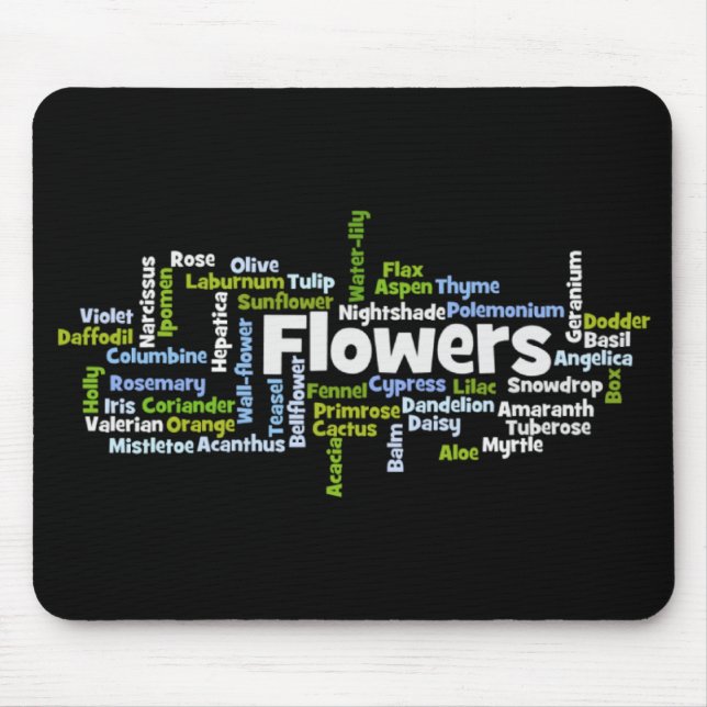 Nuvem de Palavras Flores Mouse Pad (Frente)