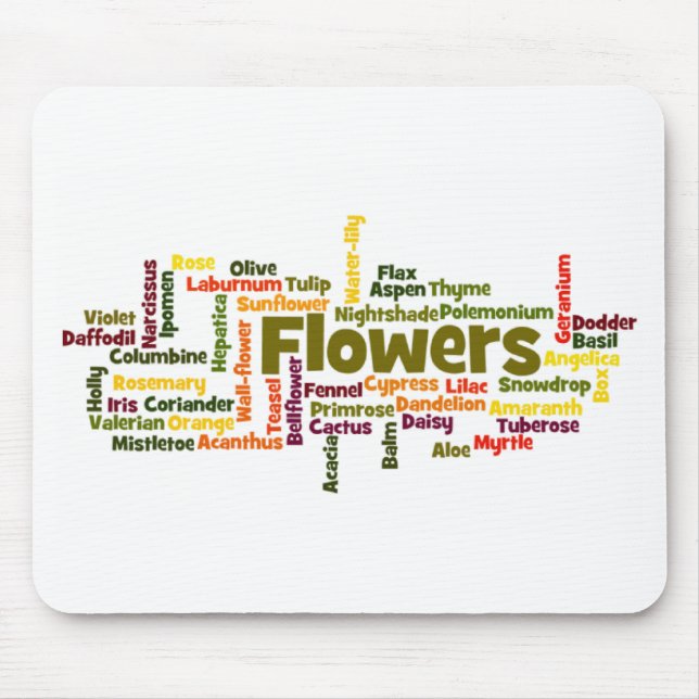 Nuvem de Palavras Flores Mousepad (Frente)