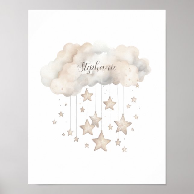 Nuvem e Estrelas em Branco Impressão de Poster (Frente)