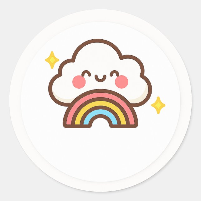 Nuvem Kawaii Com Adesivo de Arco-íris (Frente)
