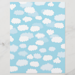 Nuvens brancas sobre papel azul no céu impressão