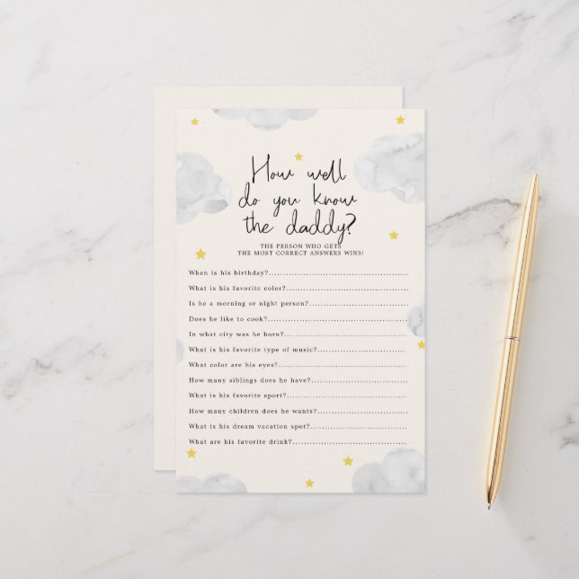 Nuvens Como Você Conhece O Jogo Do Chá de fraldas  (Frente/Verso In Situ)