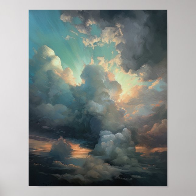 Nuvens no Impressão de pintura ao amanhecer (Frente)