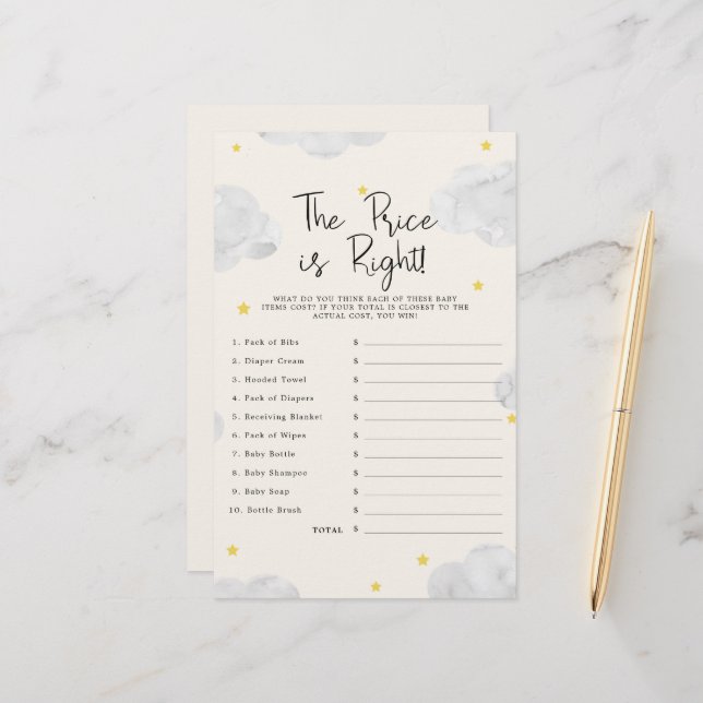 Nuvens O Preço é o Jogo do Chá de fraldas Certo (Frente/Verso In Situ)