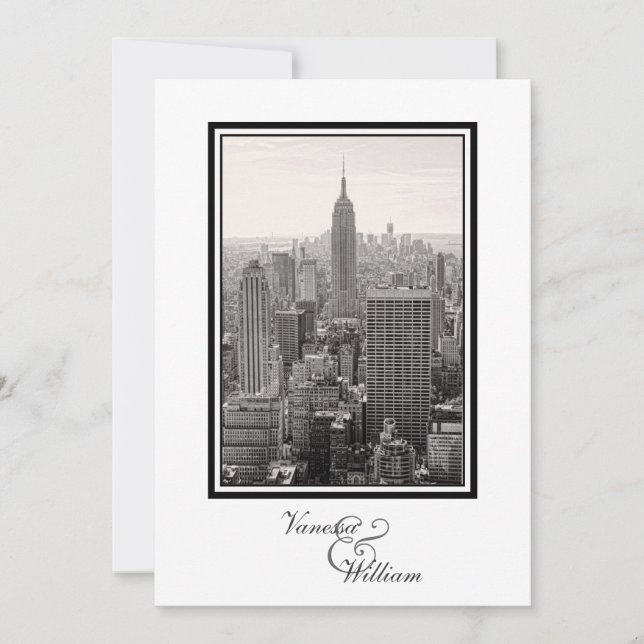NY City Skyline ESB Convite de casamento BW (Frente)
