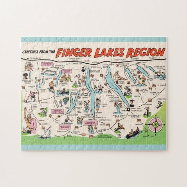 NY Finger Lakes Ilustrado Quebra-Cabeça Divertido (Horizontal)