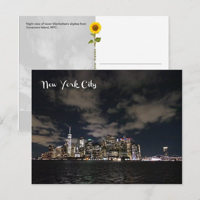 NYC Night Skyline - Cartão postal H (Frente/Verso)