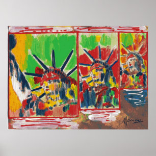 NYC Peter Max Estilo 3 liberdade 9-11 Poster assin