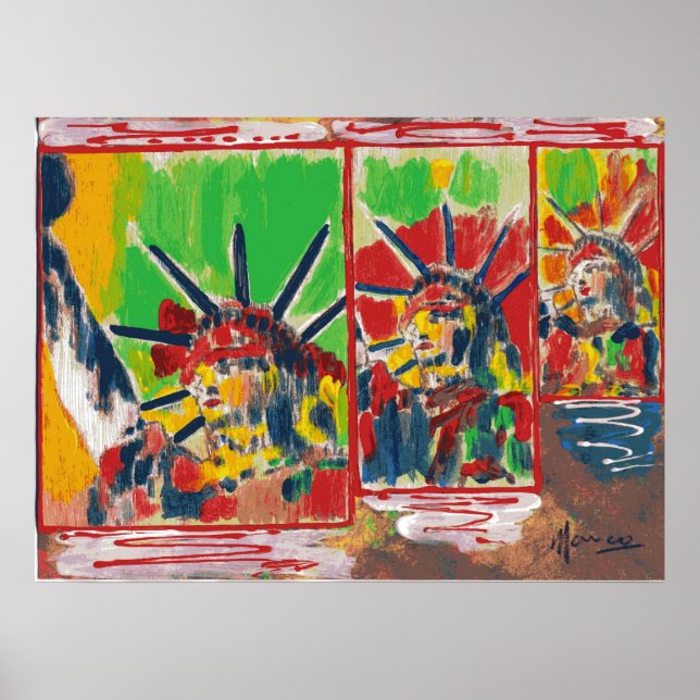 NYC Peter Max Estilo 3 liberdade 9-11 Poster assin (Frente)