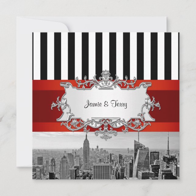 NYC Skyline BW B2 Convite para Casamento F2 (Frente)