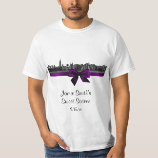 NYC Wide Skyline Enchida BW Purple T-Shirt