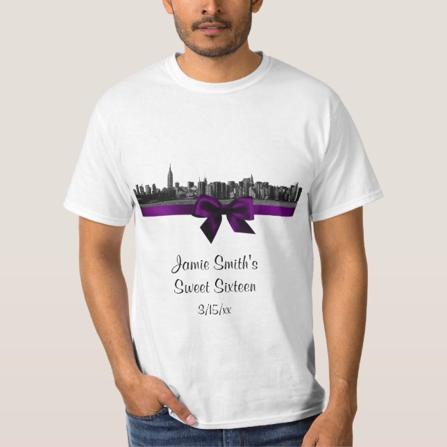 NYC Wide Skyline Enchida BW Purple T-Shirt (Frente)