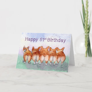 O 51st aniversário feliz, corgi persegue o cartão