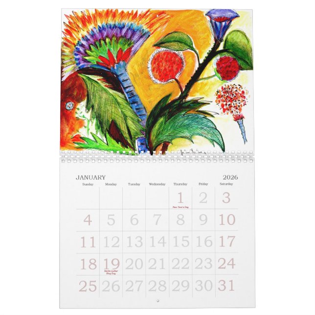 O abstrato floresce o calendário (Jan 2026)