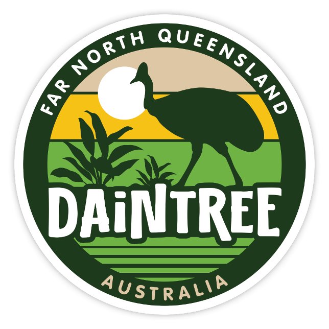 O adesivo Daintree, Extremo Norte de Queensland (Daintree, Far North Queensland Retro Round Sticker)