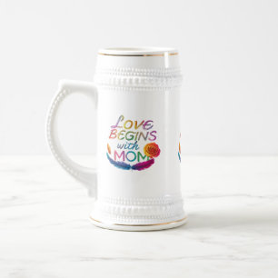O amor começa com a mãe" - Caneca de cerveja de 22