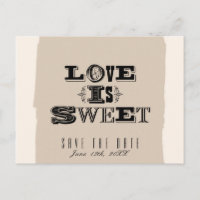 O AMOR É DOCE Convite de Noivado Beige Vintage