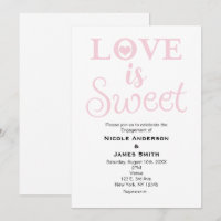 O AMOR É DOCE Convite de Noivado Rosa e Branco Mod