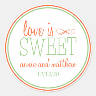 O amor é etiquetas doces (alaranjadas/verde da