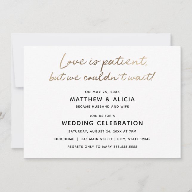 O amor é paciente Anúncio de Casamento Recepção (Frente)