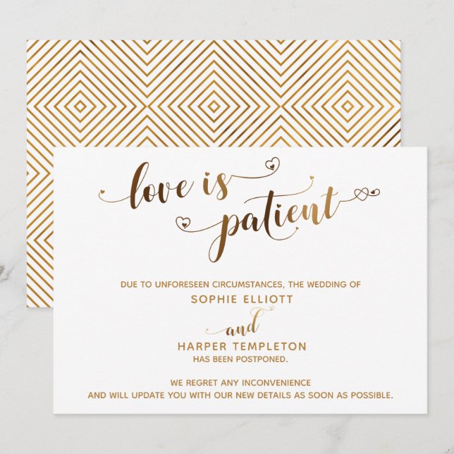 O Amor é Paciente Cartão de Script de Ouro de Casa (Frente/Verso)