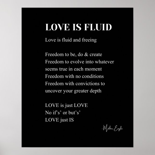 O amor é poema fluido poesia wall art poster black (Frente)