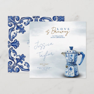 O amor está fervendo Convite de Chá de Noiva azul