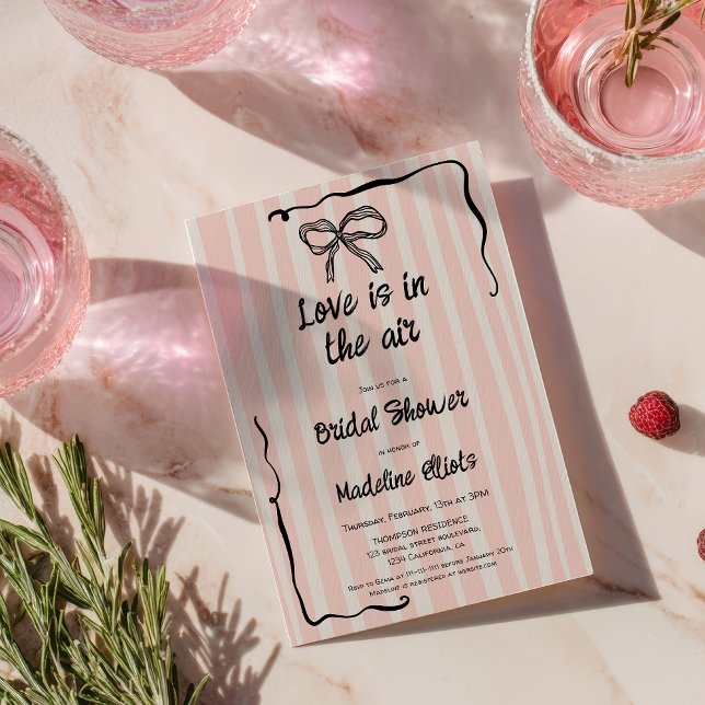 O Amor Está no Ar Retro Rosa Convite de Chá de Noi (Love Is in the Air Retro Pink Quirky Bridal Shower Invitation)