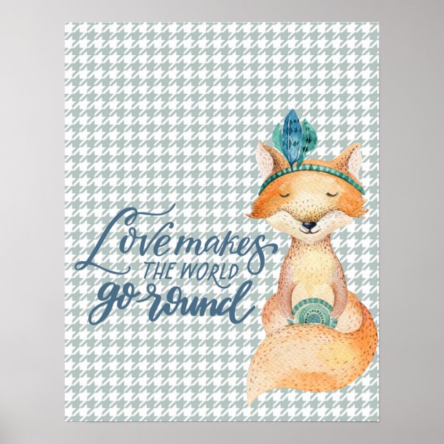 O amor faz o mundo - Boho Fox Wood Poster (Frente)