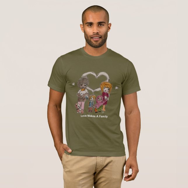 O amor faz uma família pelo t-shirt verde-oliva (Frente Completa)