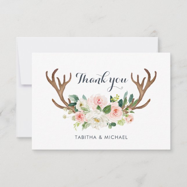 O Antler floral cora cartões de agradecimentos (Frente)