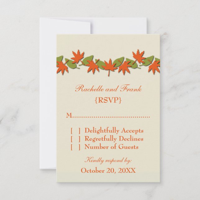 O Autumn deixa a placa RSVP de borda, Laranja/Verd (Frente)