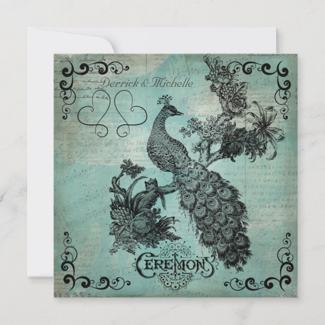 O azul canta um convite do casamento do pavão da (Frente)