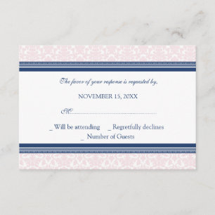 O azul cora cartão de casamento do damasco RSVP