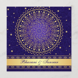 O azul intrincado, ouro enrola o convite de