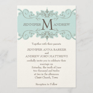 O azul roda os convites de creme do casamento do