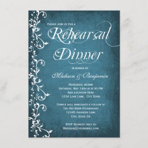 O azul rústico roda convites do jantar de ensaio