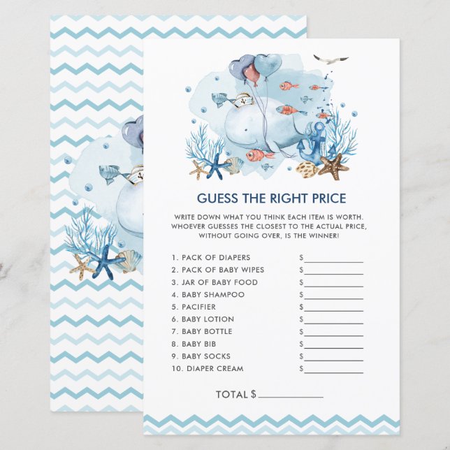 O bebê de baleia náutica azul acha o preço certo (Frente/Verso)